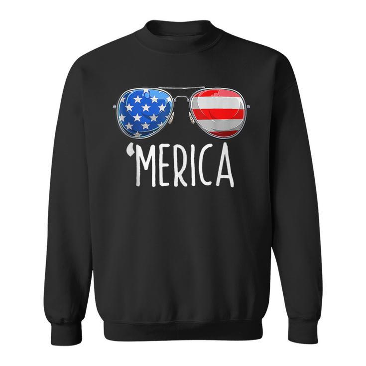 4Th Of July Merica Sunglasses All America Usa Flag  Sweatshirt