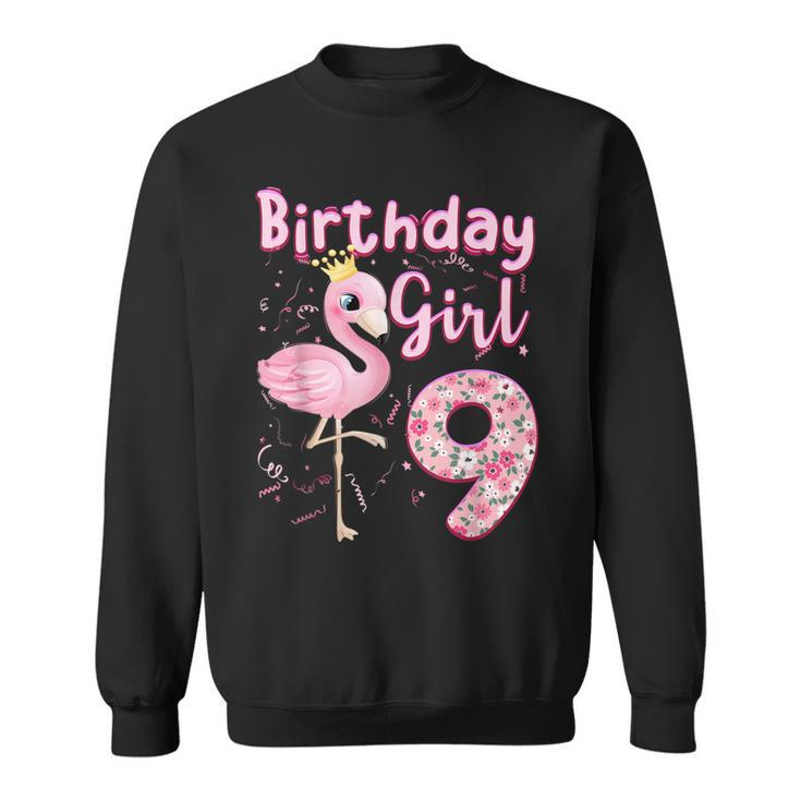 9Th Birthday Girls Flamingo 9 Years Old Tropical Flamingo  V2 Sweatshirt