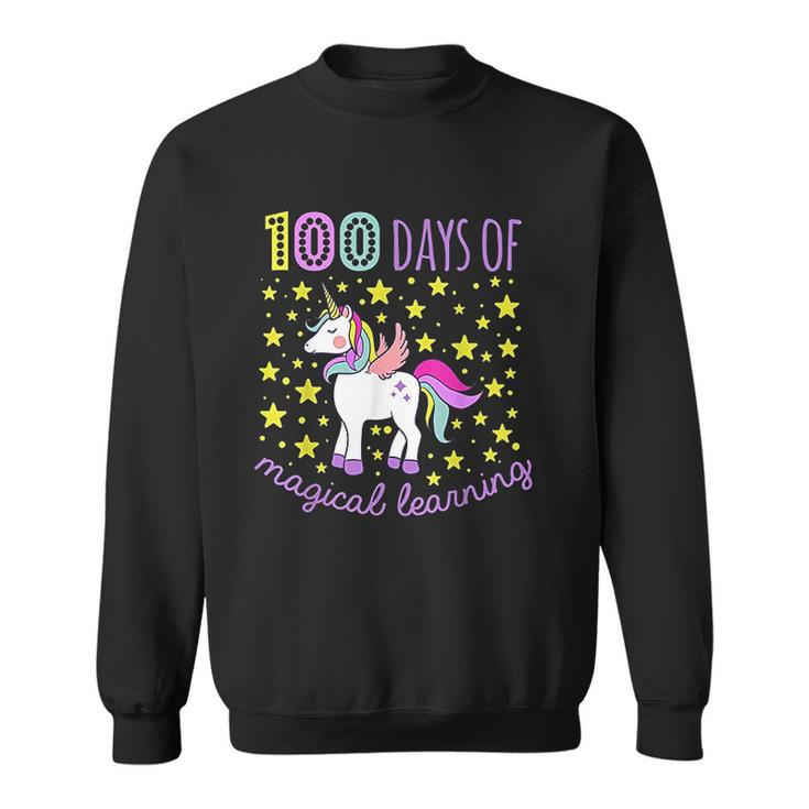 Adorable 100 Days Of Magical Learning School Unicorn Men Women Sweatshirt Graphic Print Unisex - Thegiftio