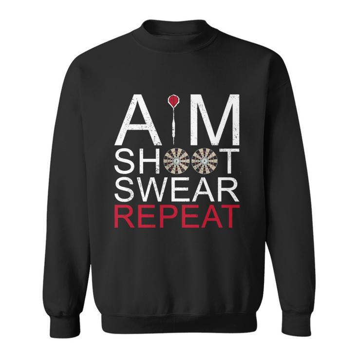 Aim Shoot Swear Repeat Darts Retro Vintage Gift Men Women Sweatshirt Graphic Print Unisex