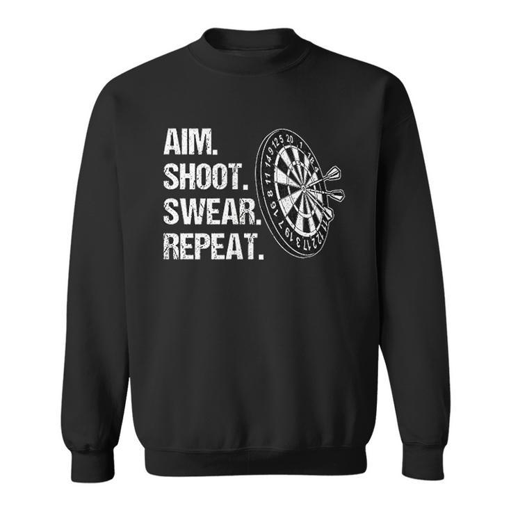Aim Shoot Swear Repeat Funny Darts Player Men Women Sweatshirt Graphic Print Unisex