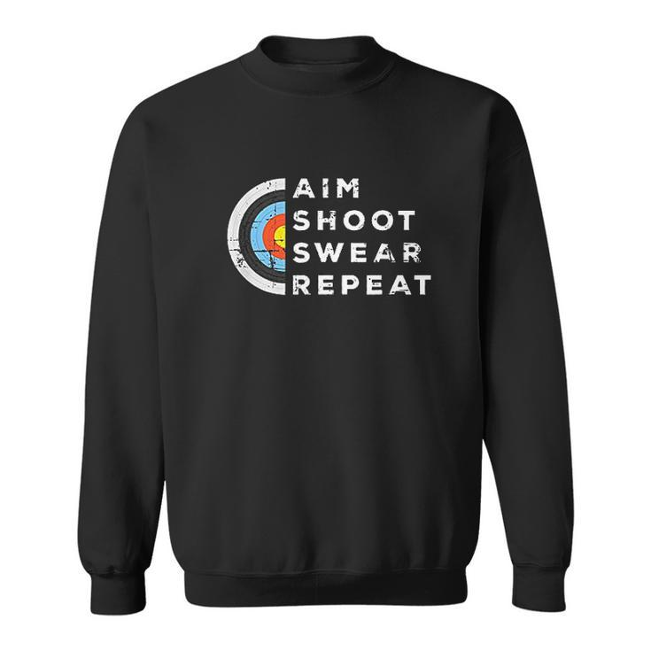 Aim Swear Repeat Archery Costume Archer Gift Archery Men Women Sweatshirt Graphic Print Unisex