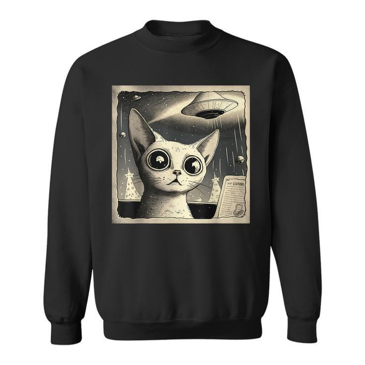 Alien Ufo Funny Cat Selfie  Sweatshirt