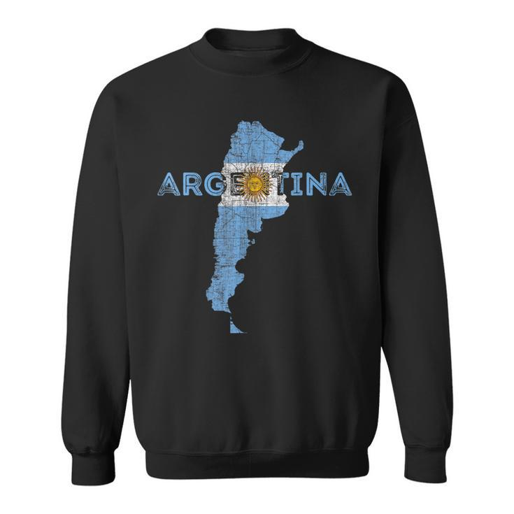Argentinian Map And Flag Souvenir Distressed Argentina  Men Women Sweatshirt Graphic Print Unisex