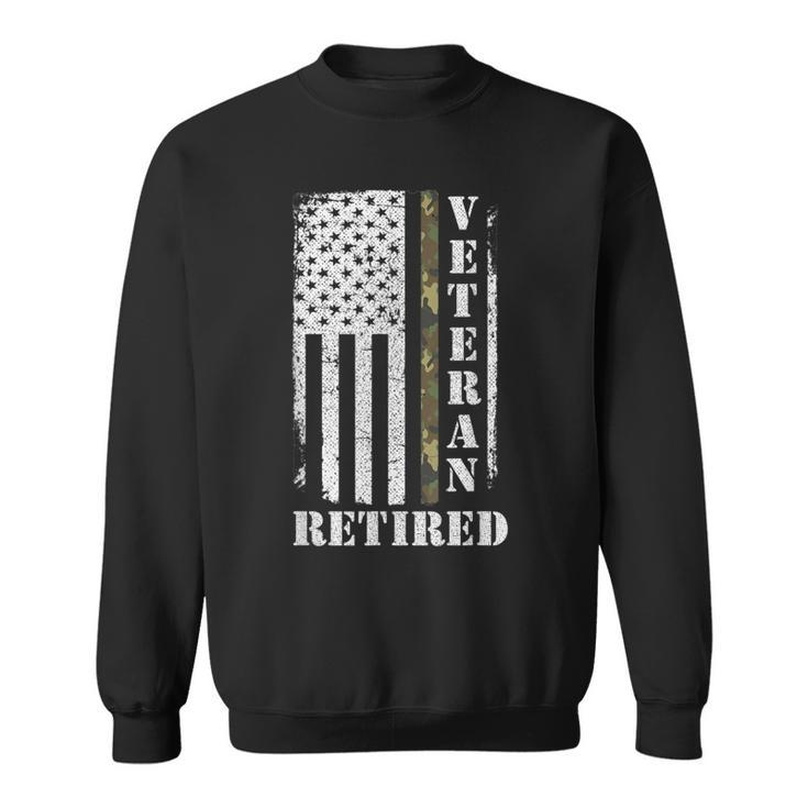Army Veteran Retired American Flag Camo Proud Army Veteran  Men Women Sweatshirt Graphic Print Unisex