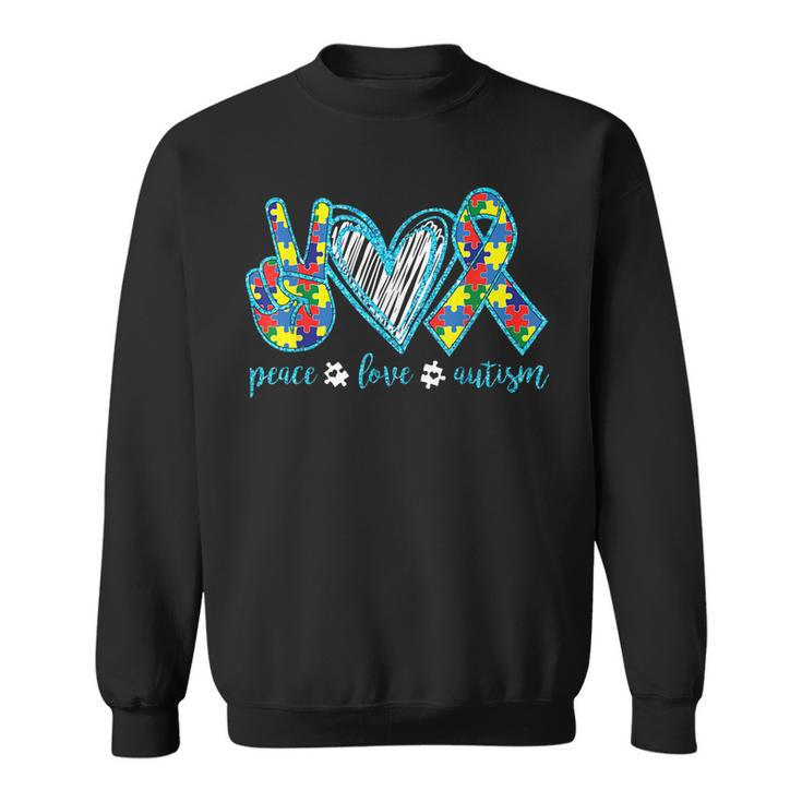 Autism Puzzle Piece Peace Love Autism Awareness  Sweatshirt