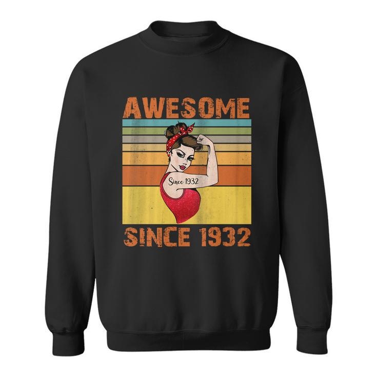Awesome Since 1932 90Th Birthday Messy Bun Sweatshirt