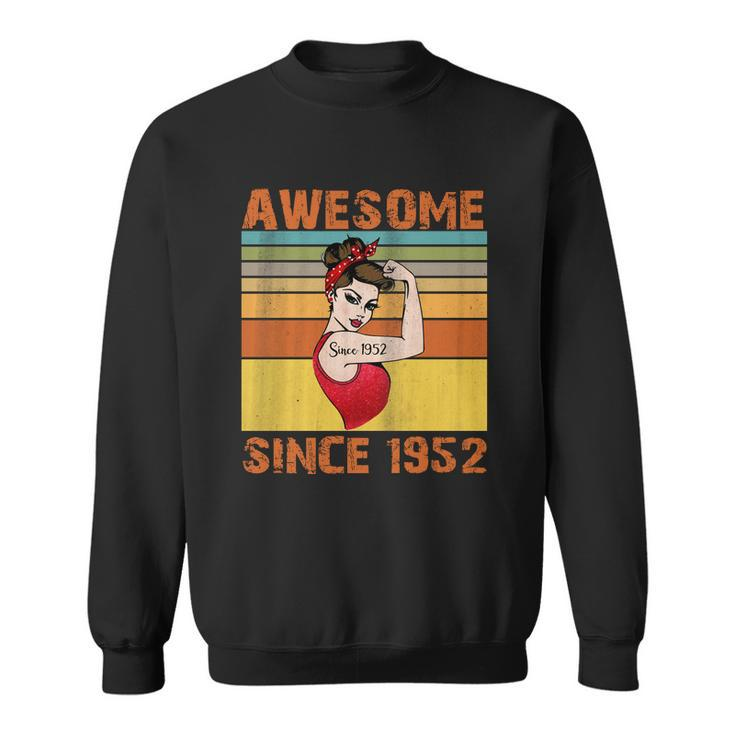 Awesome Since 1952 70Th Birthday Messy Bun Sweatshirt