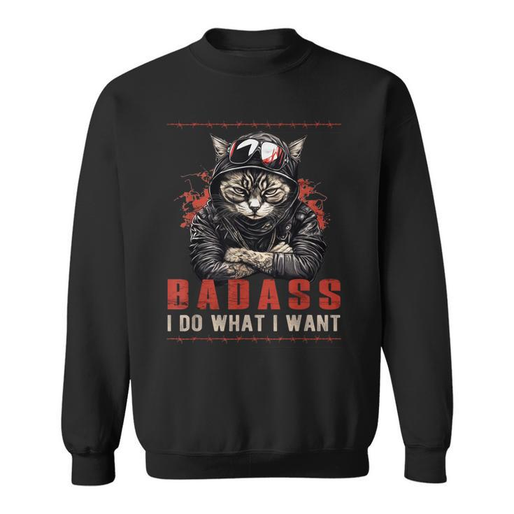 Badass I Do What I Want Cool Vintage Retro Funny Cat Lover Sweatshirt