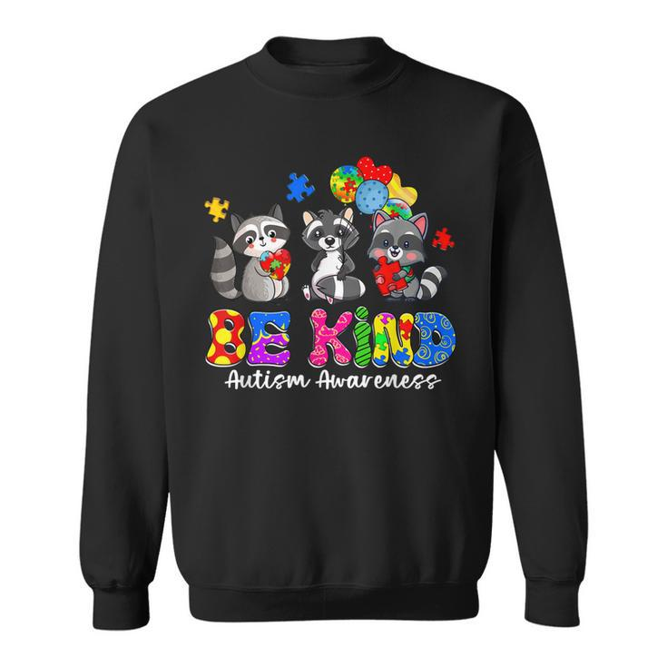 Be Kind Raccoon Puzzle Pieces Funny Autism Awareness Gifts  Sweatshirt