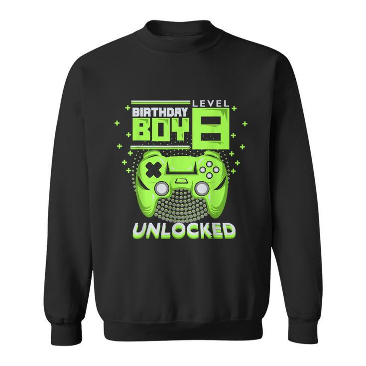 Birthday Boy Level 8 Unlocked Video Game 8Th Birthday Gamer Men Women Sweatshirt Graphic Print Unisex