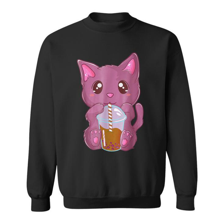 Boba Cat Drinking Boba Kitten Kawaii Japanese Kitty Sweatshirt