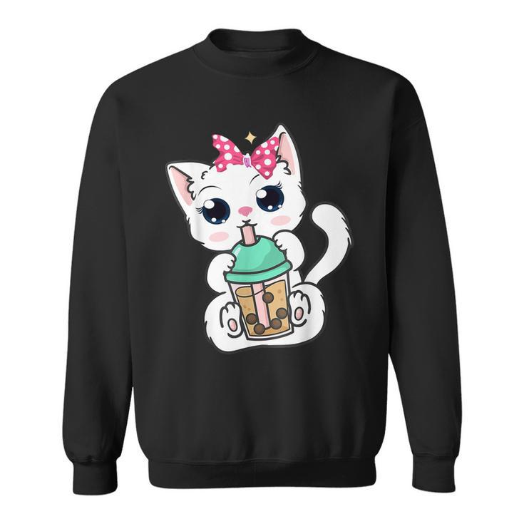 Boba Tea Cat Bubble Tea Cat Milk Tea Kawaii Anime Cat  Sweatshirt