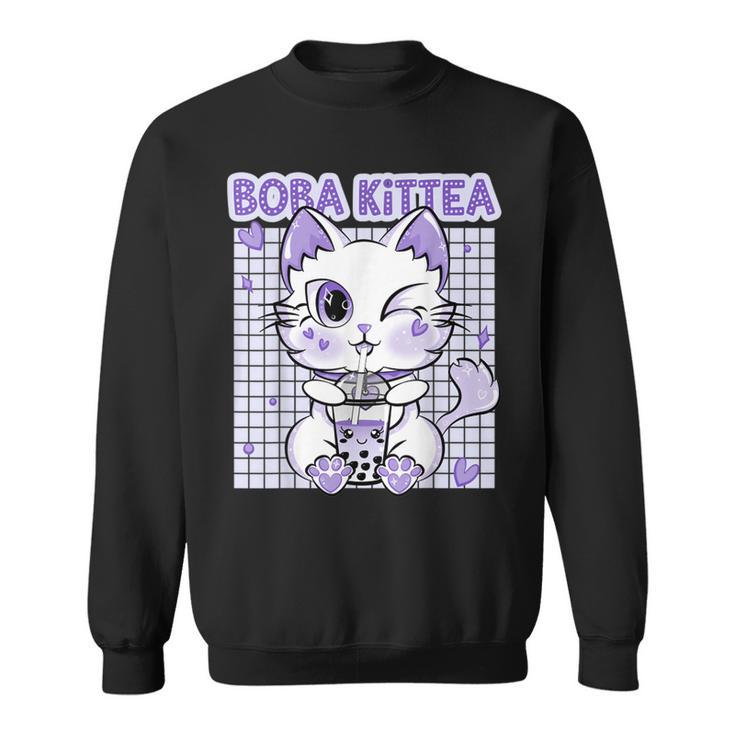 Boba Tea Women Lavender Kittea Kawaii Cat Japanese  Sweatshirt