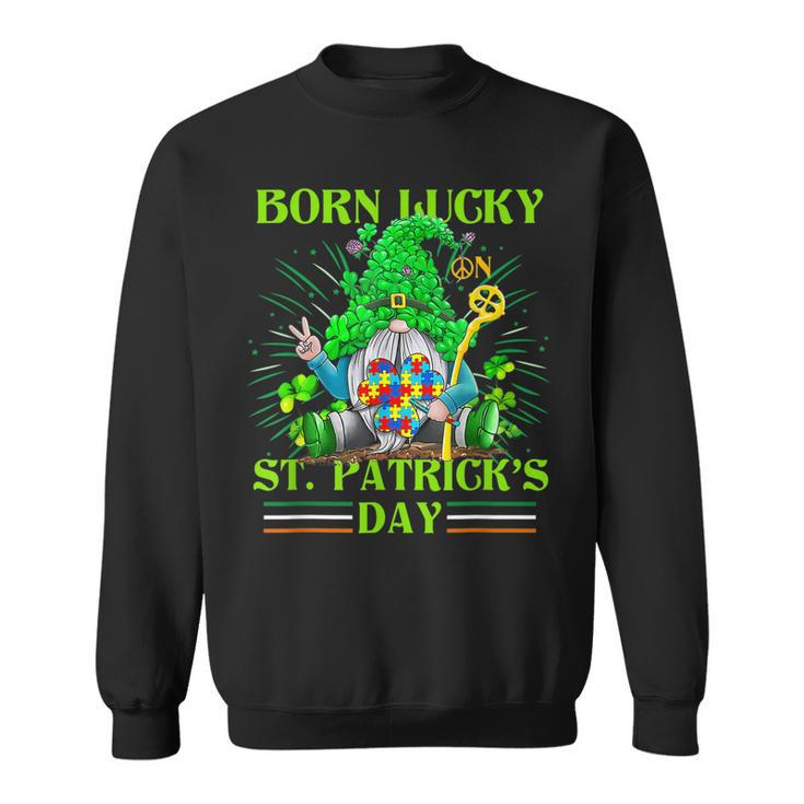 Born Lucky On St Patricks Day Autism St Patricks Day Gnomes  Sweatshirt