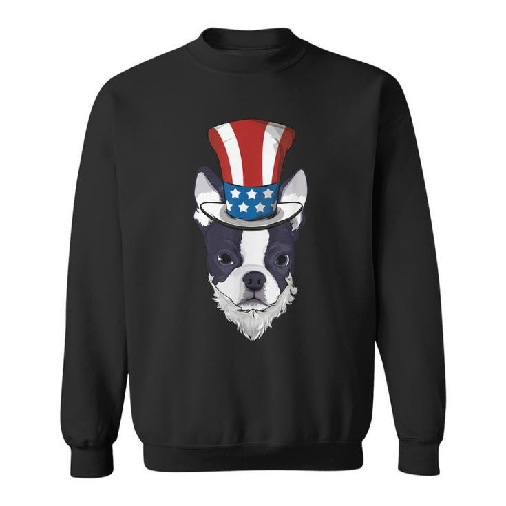 Boston Terrier Uncle Sam Lincoln Beard 4Th Of July Boys Sweatshirt