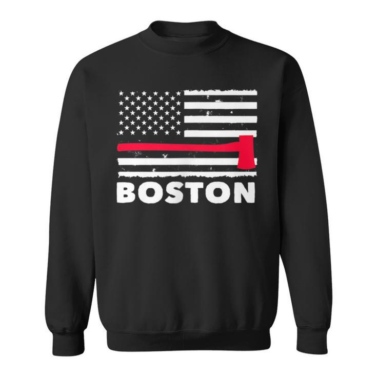 Boston Us Flag Pocket Firefighter Thin Red Line Fireman Gift  Sweatshirt