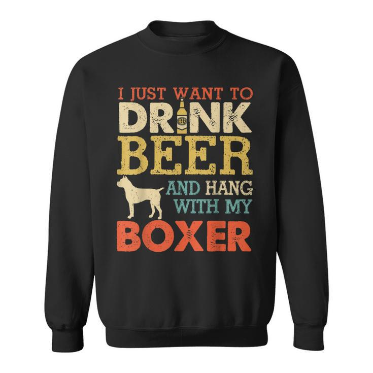 Boxer Dad Drink Beer Hang With Dog Funny Men Vintage  Sweatshirt