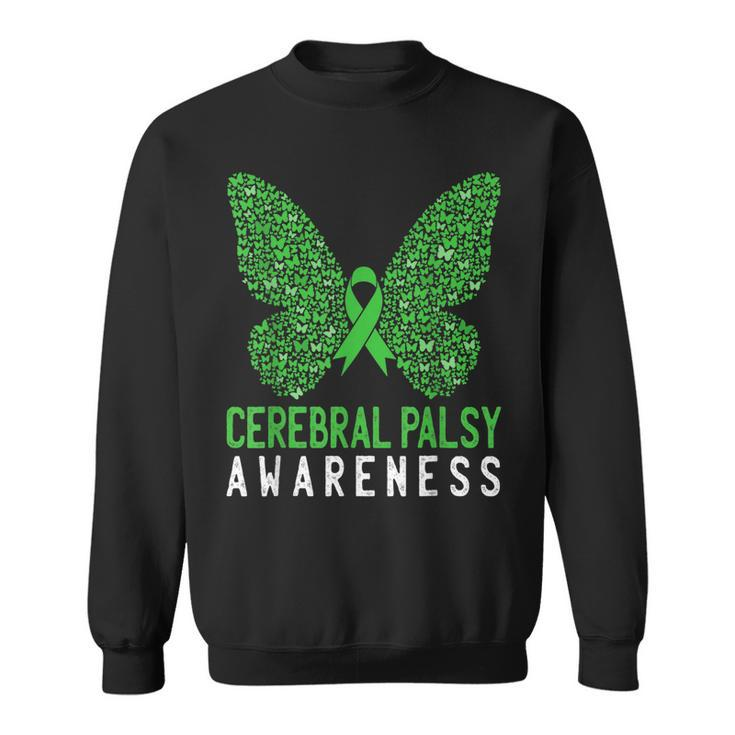 Butterfly Cerebral Palsy Awareness Cp Green Ribbon Support  Sweatshirt