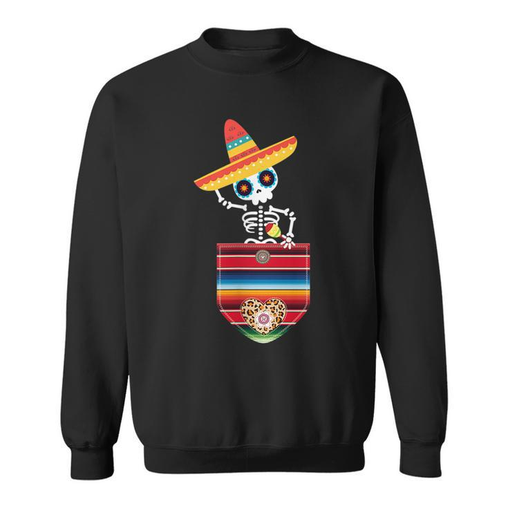 Calaca Blanket Pocket Serape Mexican Gift Cinco De Mayo  Sweatshirt