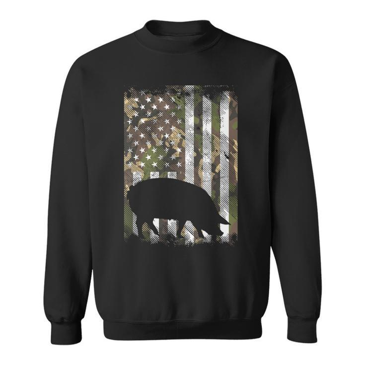 Camo Us Flag Pig Vintage Farm Animal Patriotic Farmer Gift  Sweatshirt