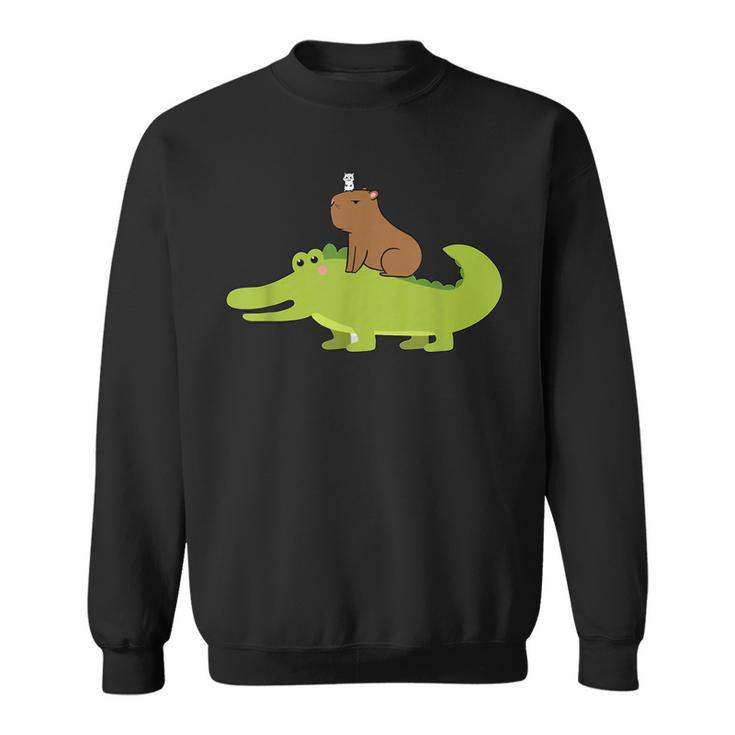 Capybara Riding Alligator Pet Dad Mom Boy Girl Kids Outfit Sweatshirt