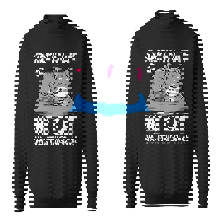 Cat Lover Sorry Im Late My Cat Was Sitting On Me Funny Sweatshirt