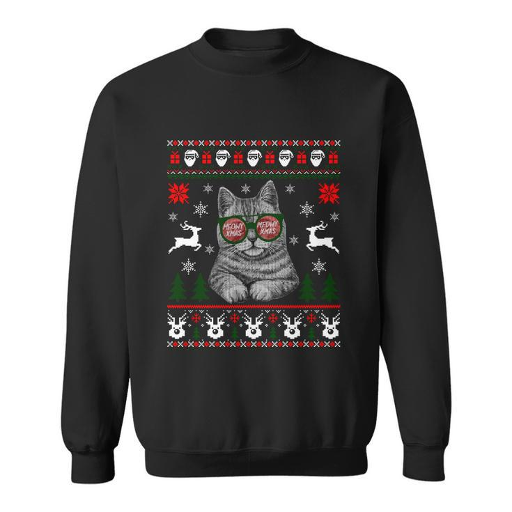 Cat With Sunglasses Meowy Ugly Christmas Sweater Gift Sweatshirt