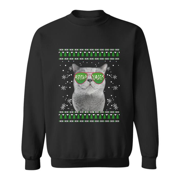 Cat With Sunglasses Meowy Ugly Christmas Sweater Gift Sweatshirt