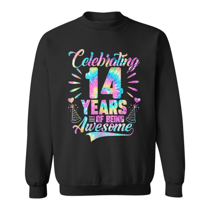 Celebrating 14 Year Of Being Awesome With Tie-Dye Graphic  Sweatshirt