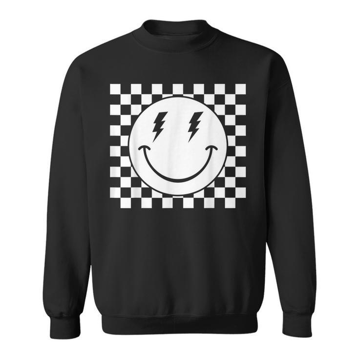 Checkered Smiling Happy Face Smile Hippie 70S Checkerboard  Sweatshirt