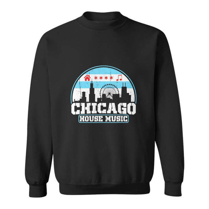 Chicago House Music Vintage Skyline Dj Gift Men Women Sweatshirt Graphic Print Unisex