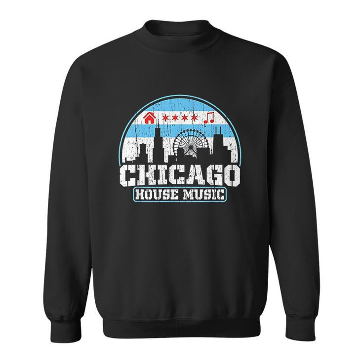 Chicago House Music Vintage Skyline Dj Gift V2 Men Women Sweatshirt Graphic Print Unisex