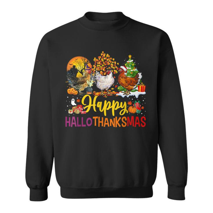 Chicken Halloween Happy Hallothanksmas Autumn Thanksgiving  Men Women Sweatshirt Graphic Print Unisex