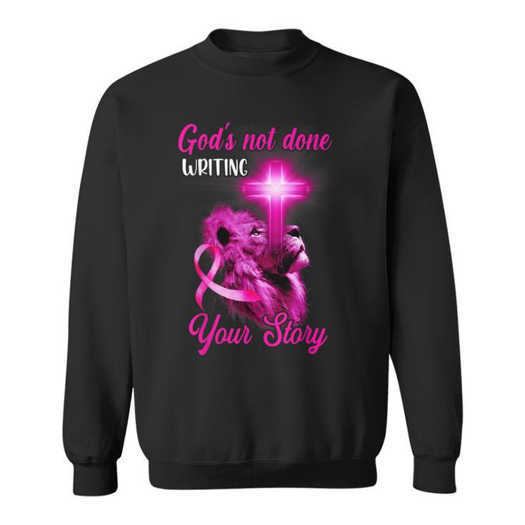 Christian Lion Cross Religious Quote Breast Cancer Awareness  Sweatshirt