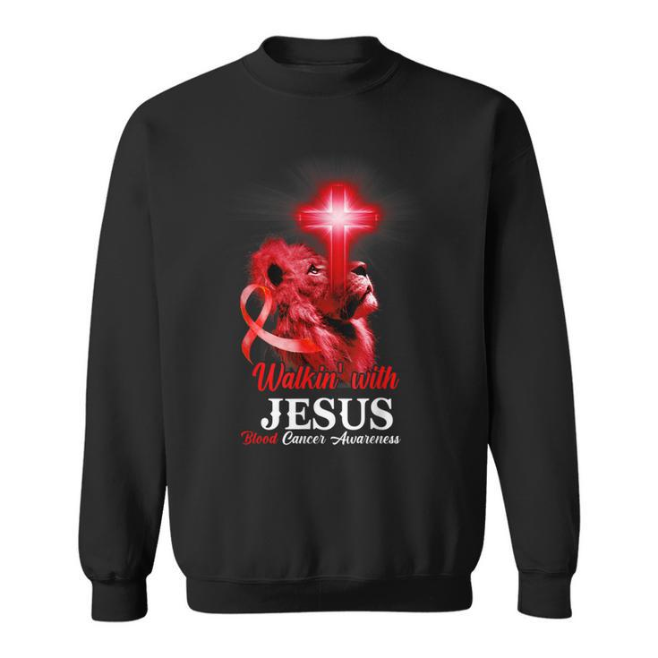 Christian Lion Cross Religious Saying Blood Cancer Awareness  V2 Sweatshirt