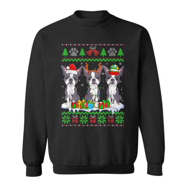 Christmas Boston Terrier Dog Puppy Lover Ugly Xmas Sweater  Men Women Sweatshirt Graphic Print Unisex