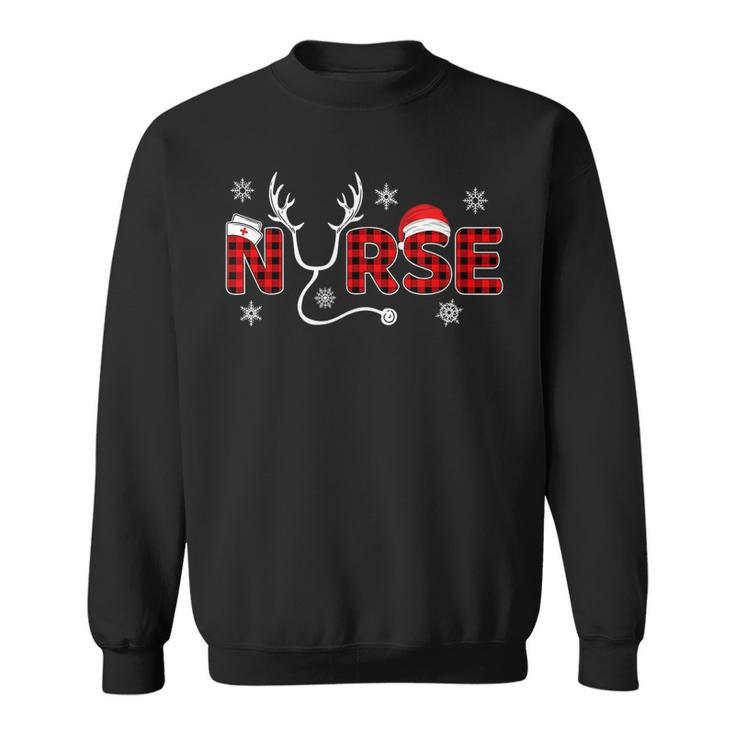 Christmas Nurse Buffalo Plaid Christmas Nursing Healthcare  V2 Men Women Sweatshirt Graphic Print Unisex
