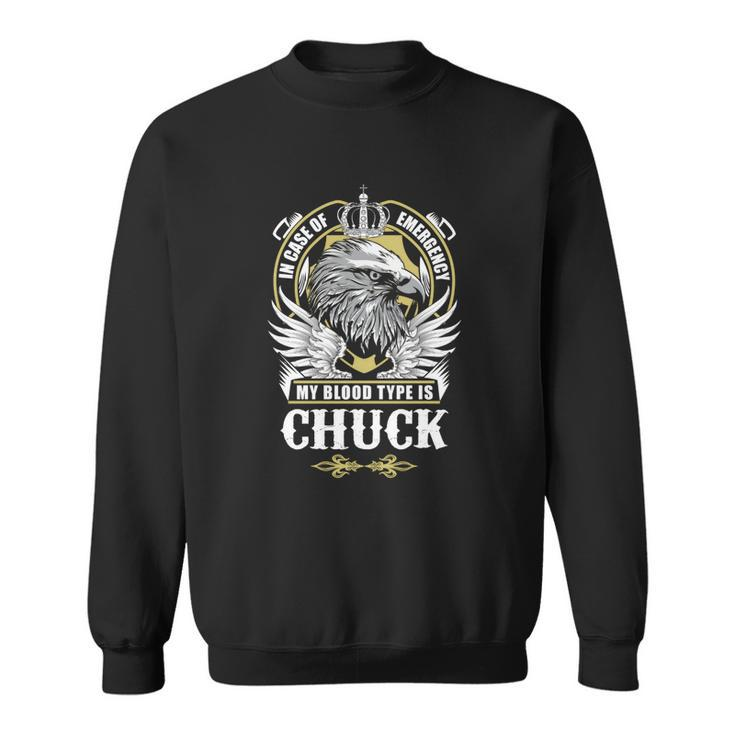 Chuck Name- In Case Of Emergency My Blood Sweatshirt