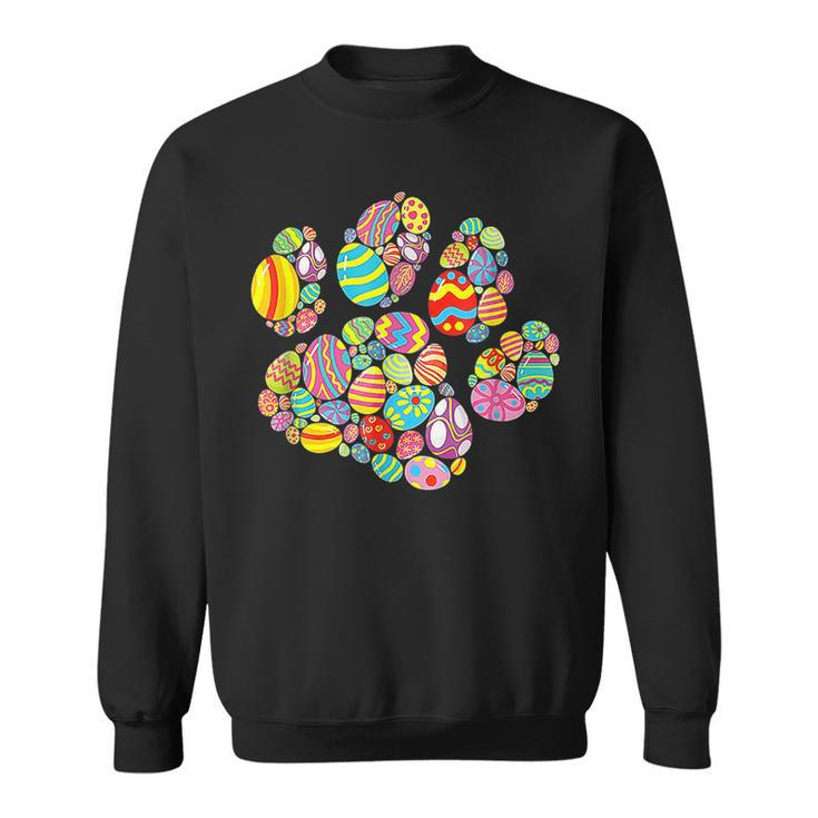 Colorful Egg Paw Print Funny Dog Cat Lovers Easter Day Gifts  Sweatshirt