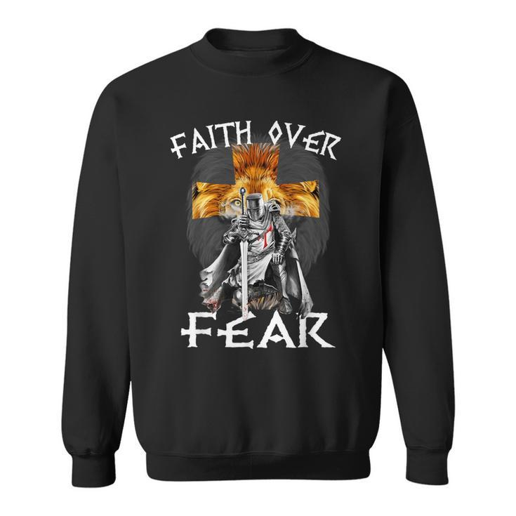 Cool Faith Over Fear  Men Lion Christian Prayer Warrior  V2 Sweatshirt