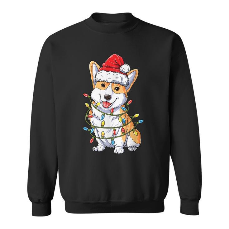 Corgi Santa Christmas Tree Lights Funny Xmas Men Women Long Sleeve