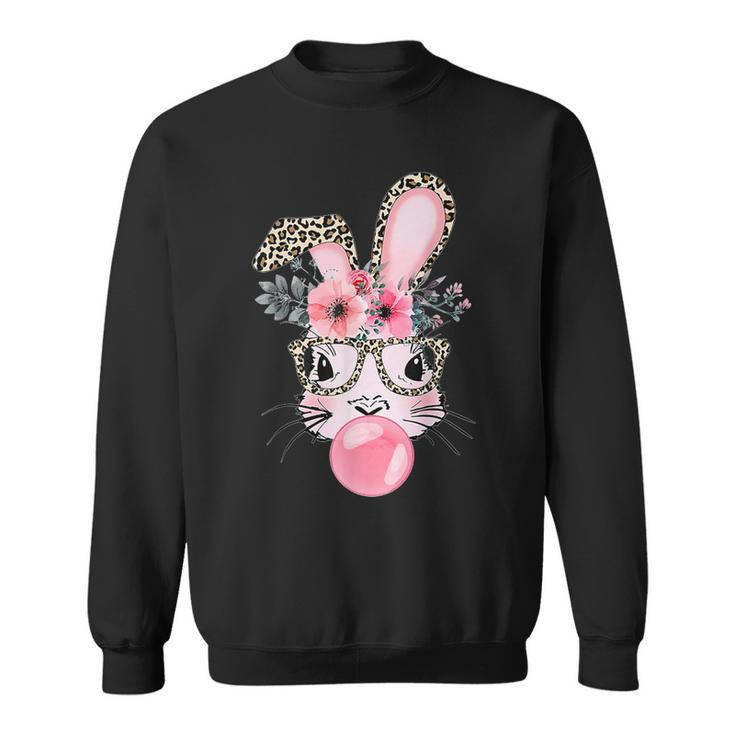 Cute Bunny With Leopard Glasses Happy Easter Day  Sweatshirt