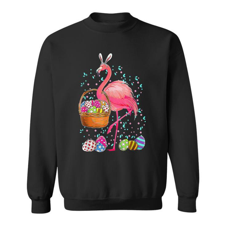 Cute Flamingo Bunny Eggs Happy Easter Egg Basket Hunting  Sweatshirt