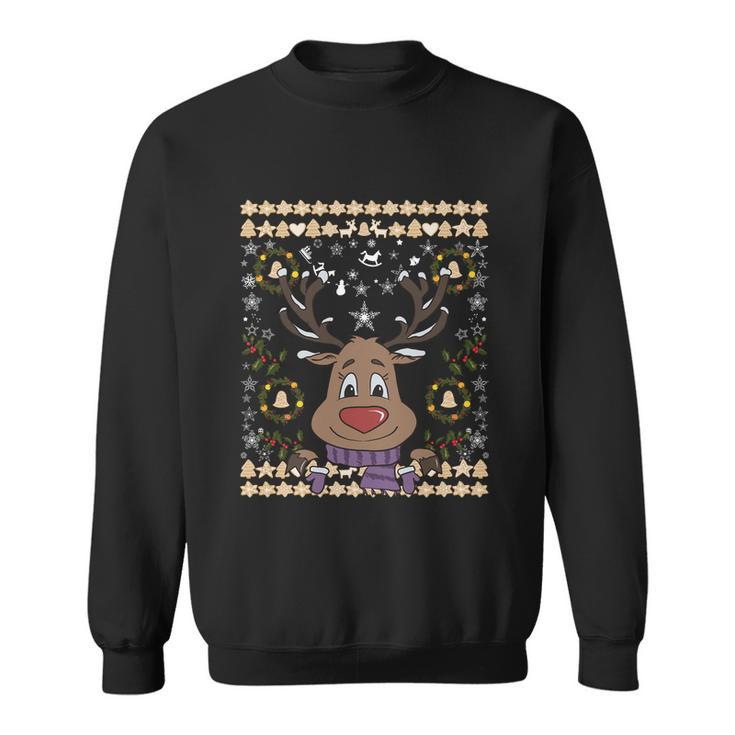Cute Reindeer Xmas Deer Retro Matching Family Ugly Christmas Gift Sweatshirt