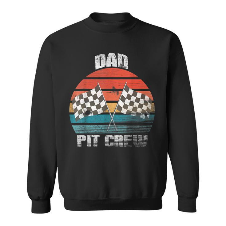 Dad Pit Crew Race Car Chekered Flag Vintage Racing Party  Sweatshirt