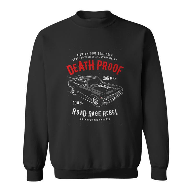 Death Proof Distressed Muscle Car Racing Vintage Skull Lightning Bolts Men Women Sweatshirt Graphic Print Unisex