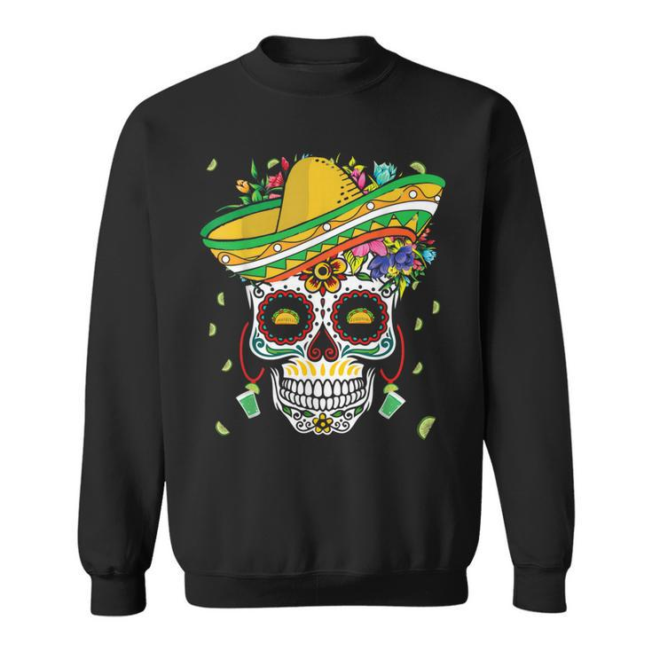 Dia De Los Muertos Colorful Bone Taco Happy Cinco De Mayo  Sweatshirt