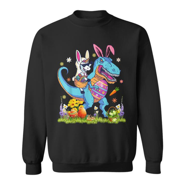 Dinosaur Easter Day Unicorn Riding T-Rex Bunny Costume  Sweatshirt