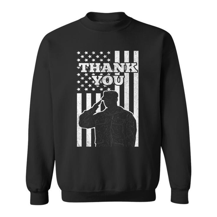 Distressed Us Veterans Day Thank You Soldier Salute Us Flag Sweatshirt